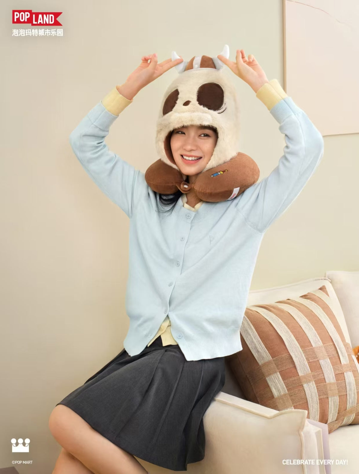 Popmart Popland Labubu and Tycoco Hat Neck pillow