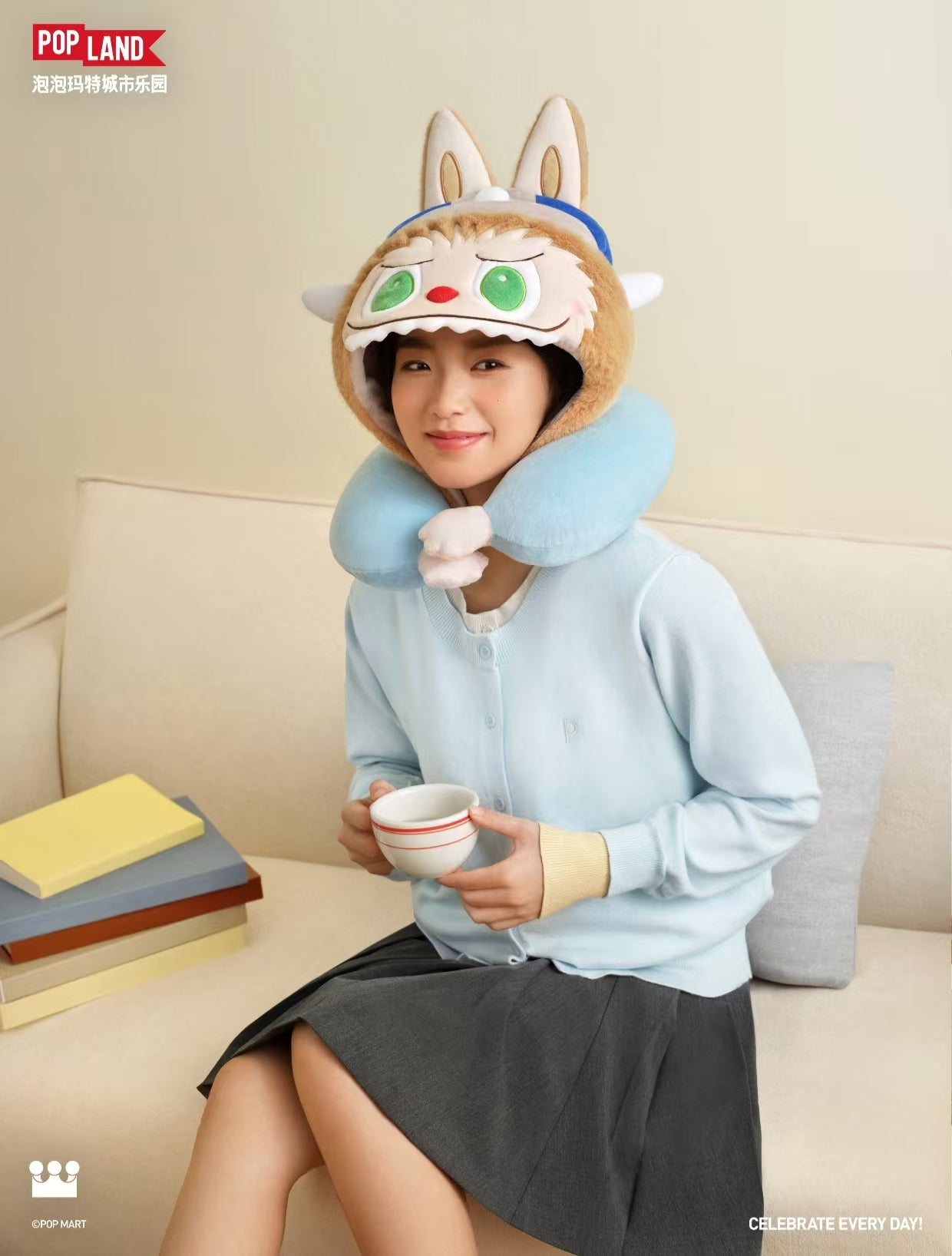 Popmart Popland Labubu and Tycoco Hat Neck pillow